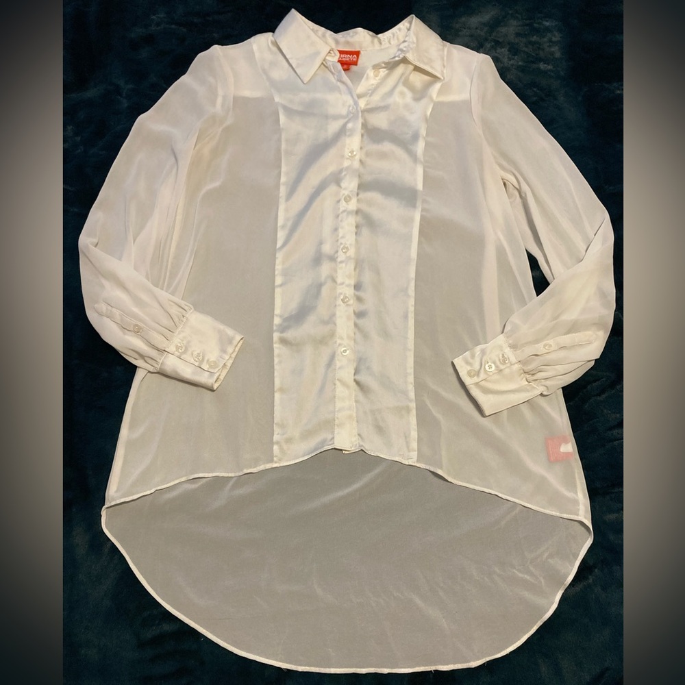 Kirna Zabete Target Whimsical Sheer Button Down Satin Chiffon Hi-Lo Lagenlook